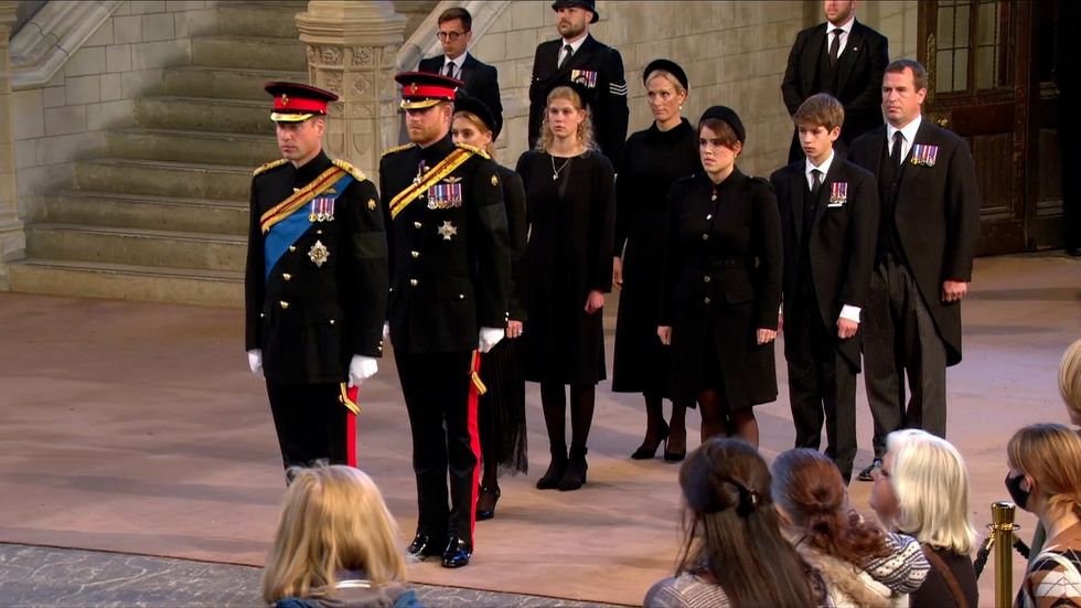 Queen Elizabeth II's grandchildren took part in a vigil on Saturday at Westminster Hall.
