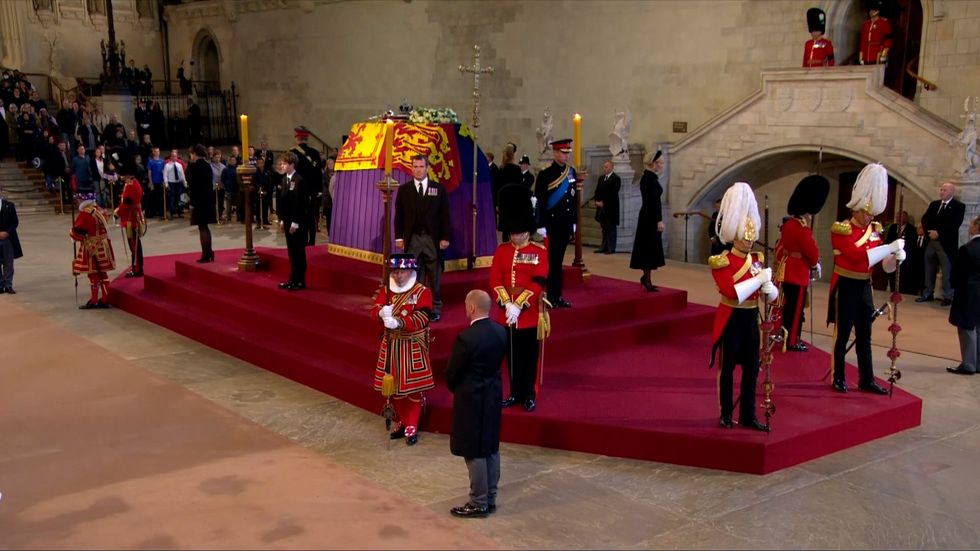 Queen Elizabeth II's grandchildren took part in a vigil on Saturday at Westminster Hall.