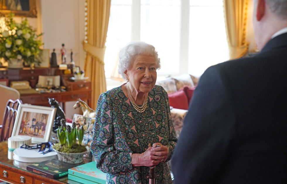 Queen Elizabeth II speaks during an audience at Windsor Castle when she met the incoming and outgoing Defence Service Secretaries. Picture date: Wednesday February 16, 2022.