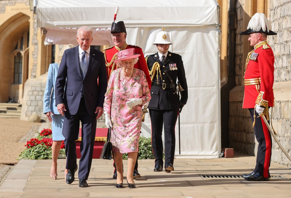 Queen Elizabeth II with US President Joe Biden during their visit to Windsor Castle in Berkshire. Picture date: Sunday June 13, 2021.