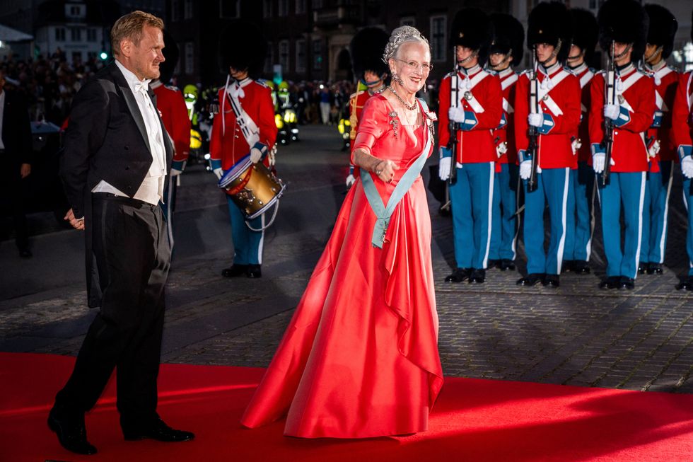 Queen Margrethe II arrives to the command performance at the Royal Danish Theatre to mark the 50th anniversary of her accession to the throne in Copenhagen, Denmark September 10, 2022. Ritzau Scanpix/Ida Marie Odgaard via REUTERS ATTENTION EDITORS - THIS IMAGE WAS PROVIDED BY A THIRD PARTY. DENMARK OUT. NO COMMERCIAL OR EDITORIAL SALES IN DENMARK.