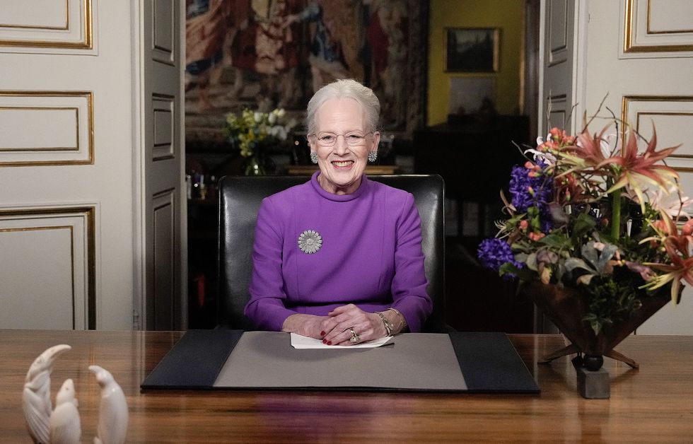 Queen Margrethe II of Denmark gives a New Year's speech from Christian IX's Palace, Amalienborg Castle, in Copenhagen, Denmark