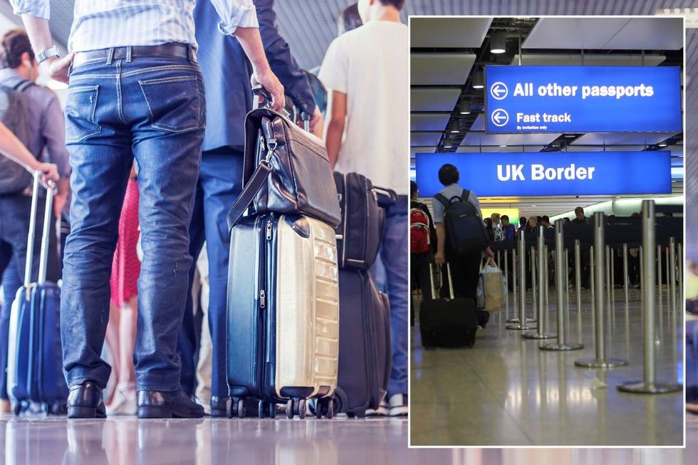 Queueing at airport / UK border at Heathrow Airport