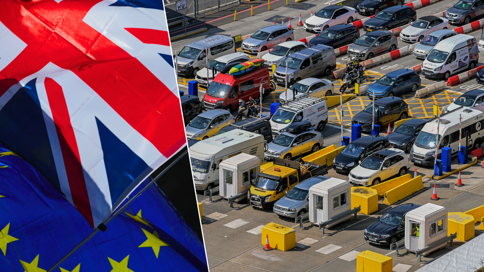Queues at Dover/UK and EU flags