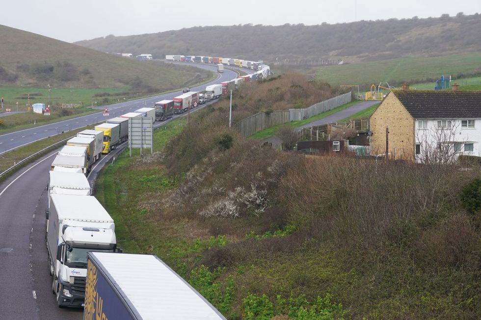 Queues of lorries on the A20