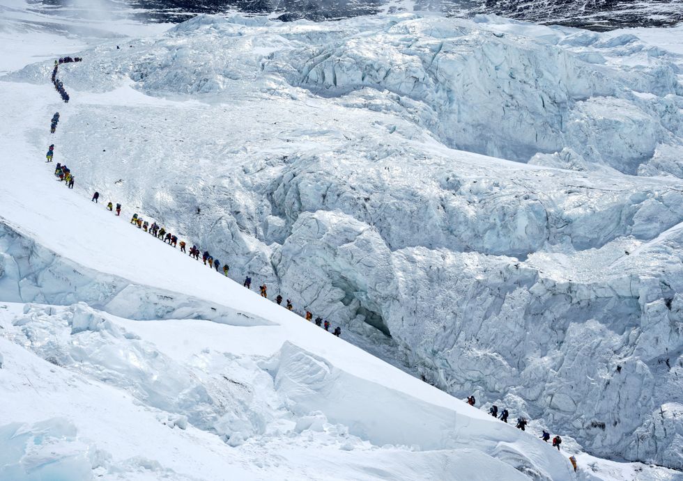 Queues of people on Mount Everest