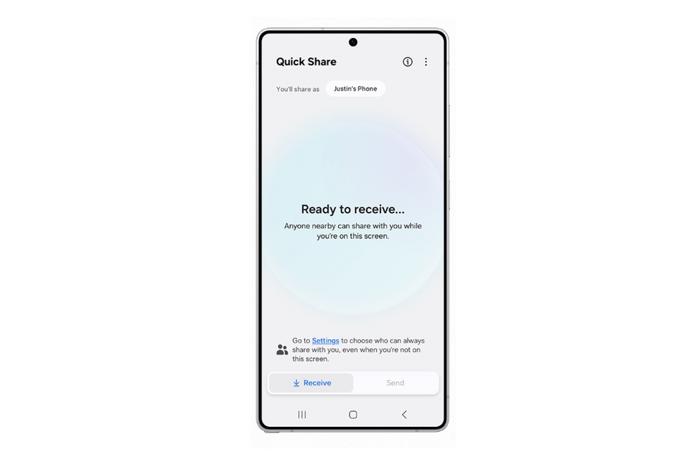 Nabídka rychlého sdílení zobrazená v aktualizaci Samsung One UI 8