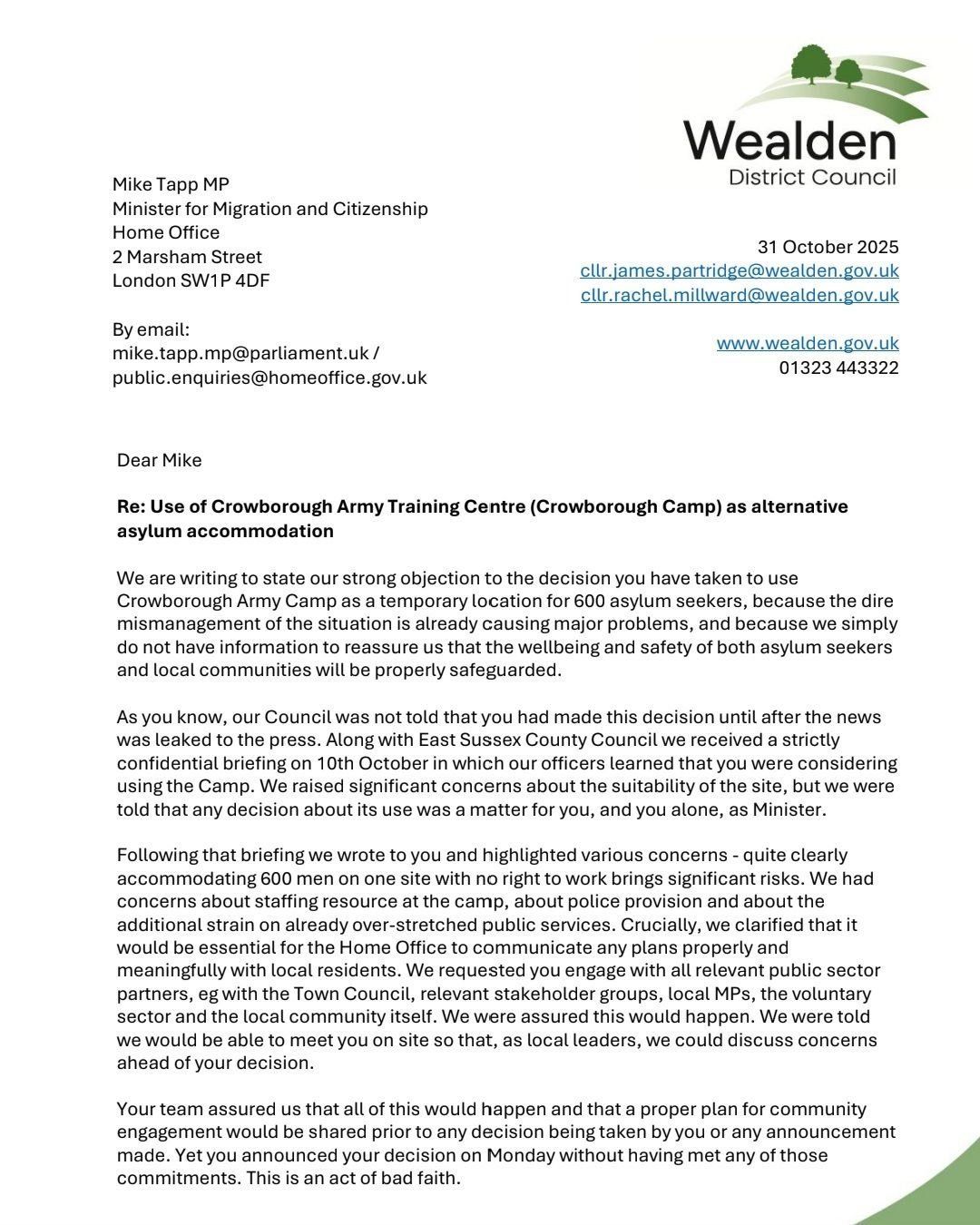 Rachel Millward letter