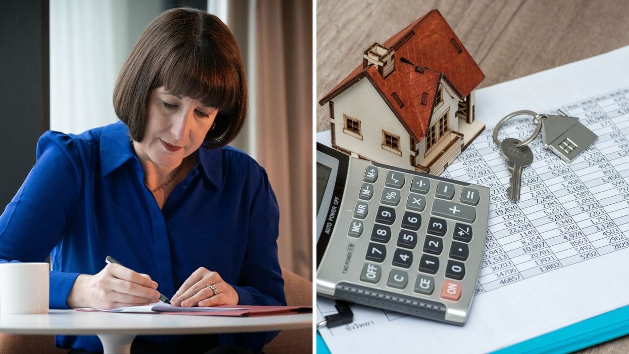 Rachel Reeves and calculator, door key, finances and model of house in pictures