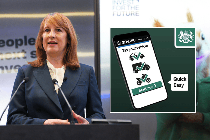 Rachel Reeves and car tax sign