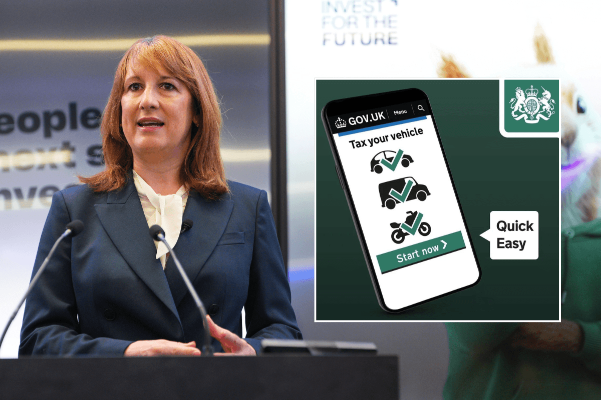 Rachel Reeves and car tax sign