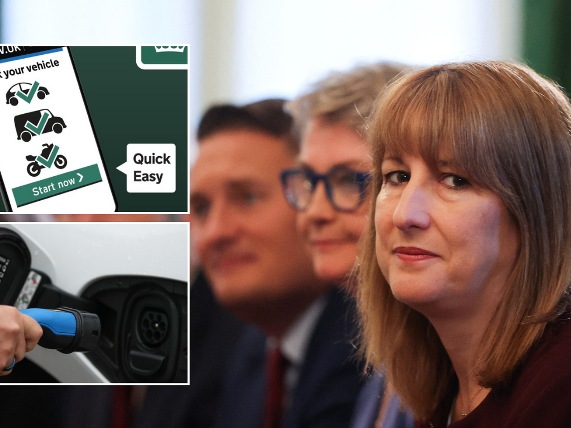 Rachel Reeves and electric car and tax sign