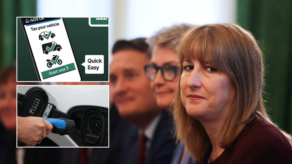 Rachel Reeves and electric car and tax sign