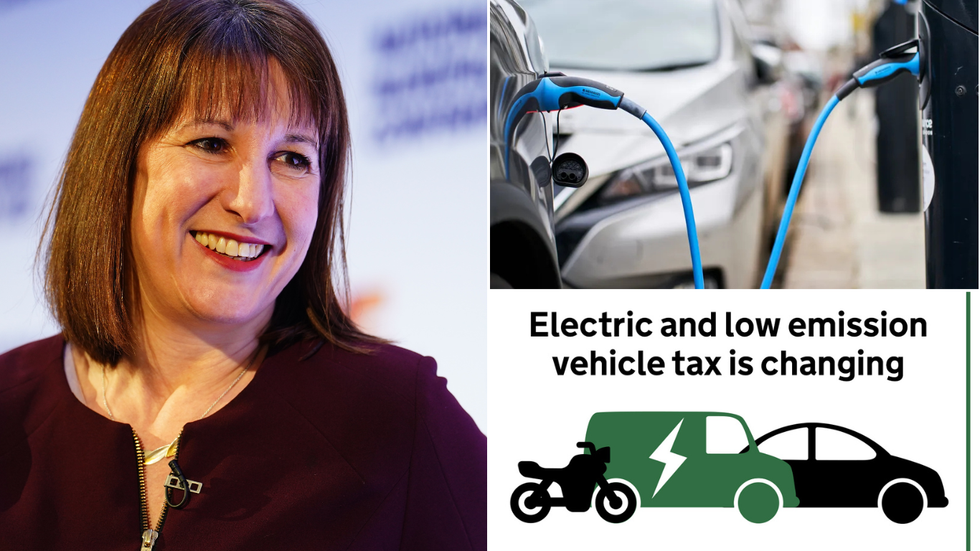 Rachel Reeves and electric car chargers and tax sign