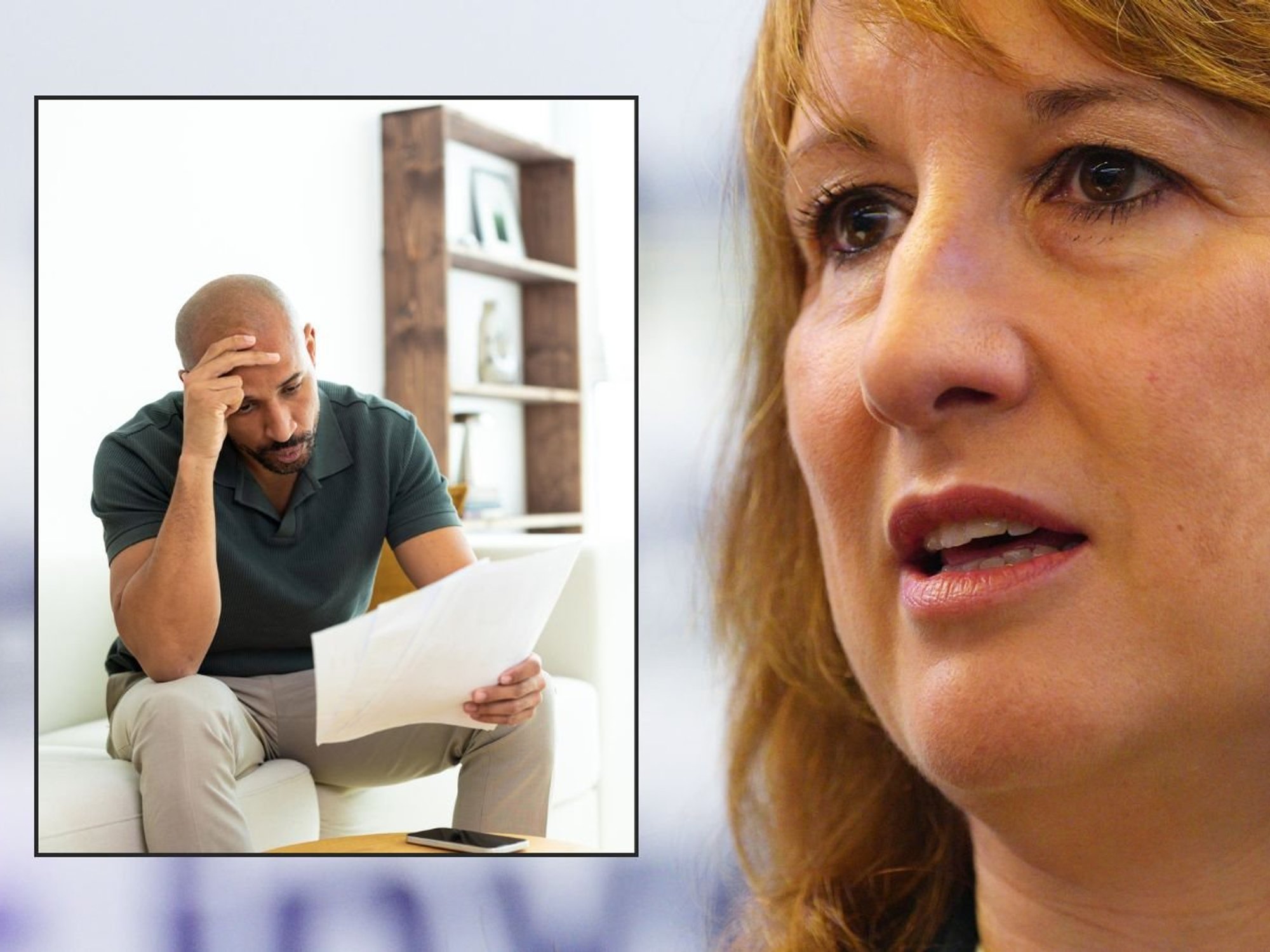 Rachel Reeves and man looking at letter