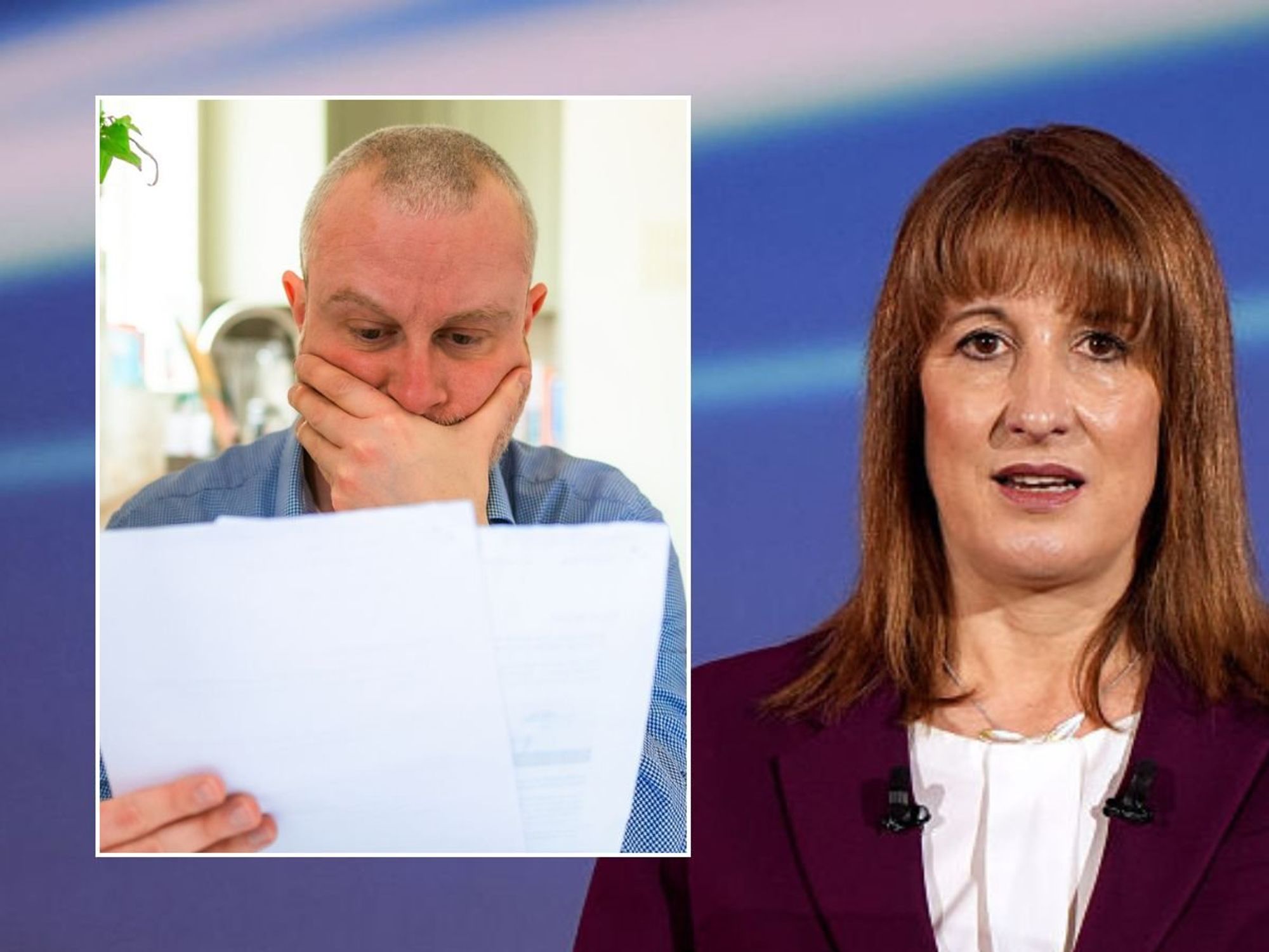 Rachel Reeves and man looking at tax form