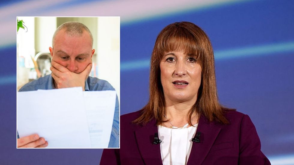 Rachel Reeves and man looking at tax form