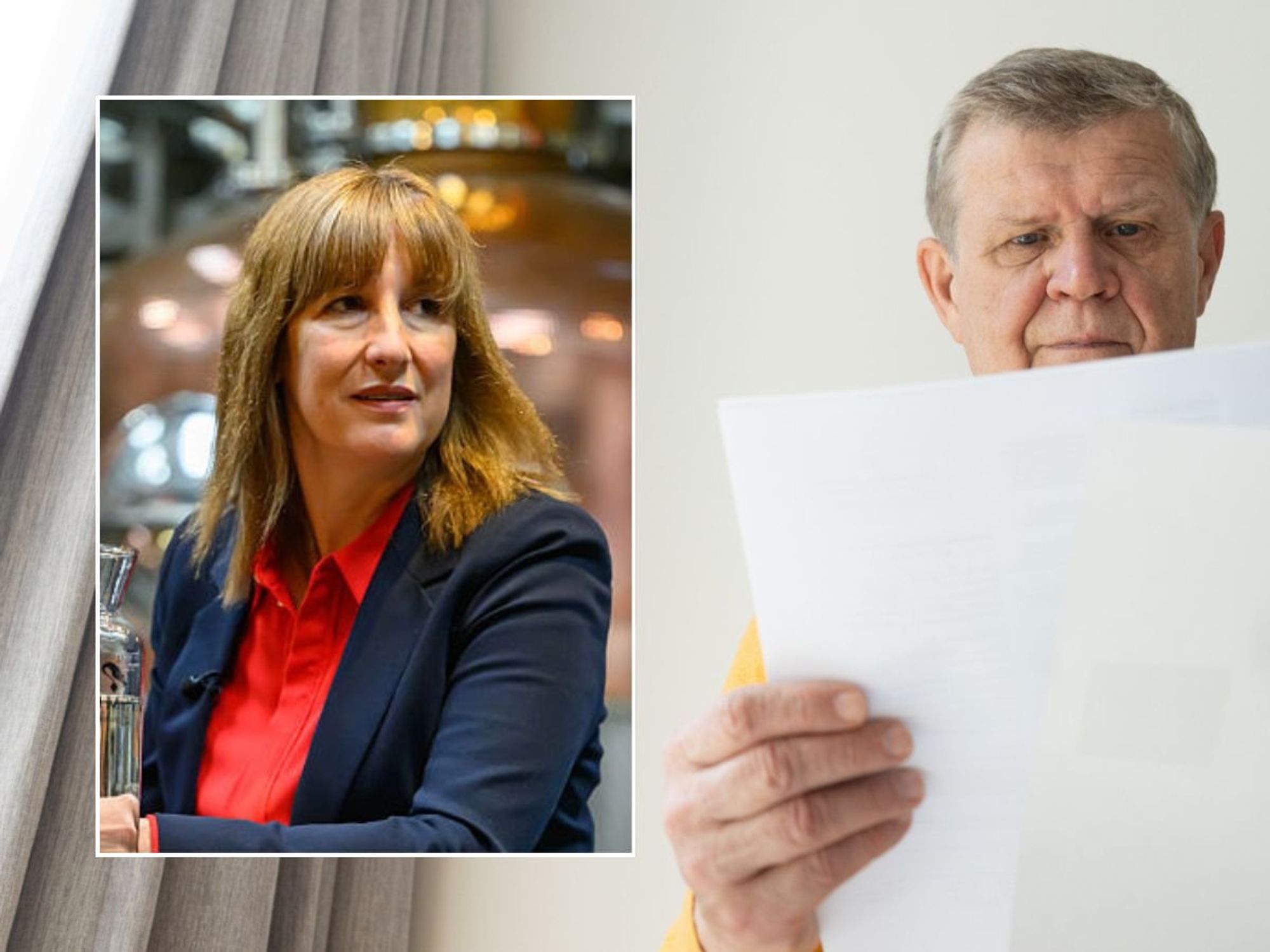 Rachel Reeves and man looking at tax form