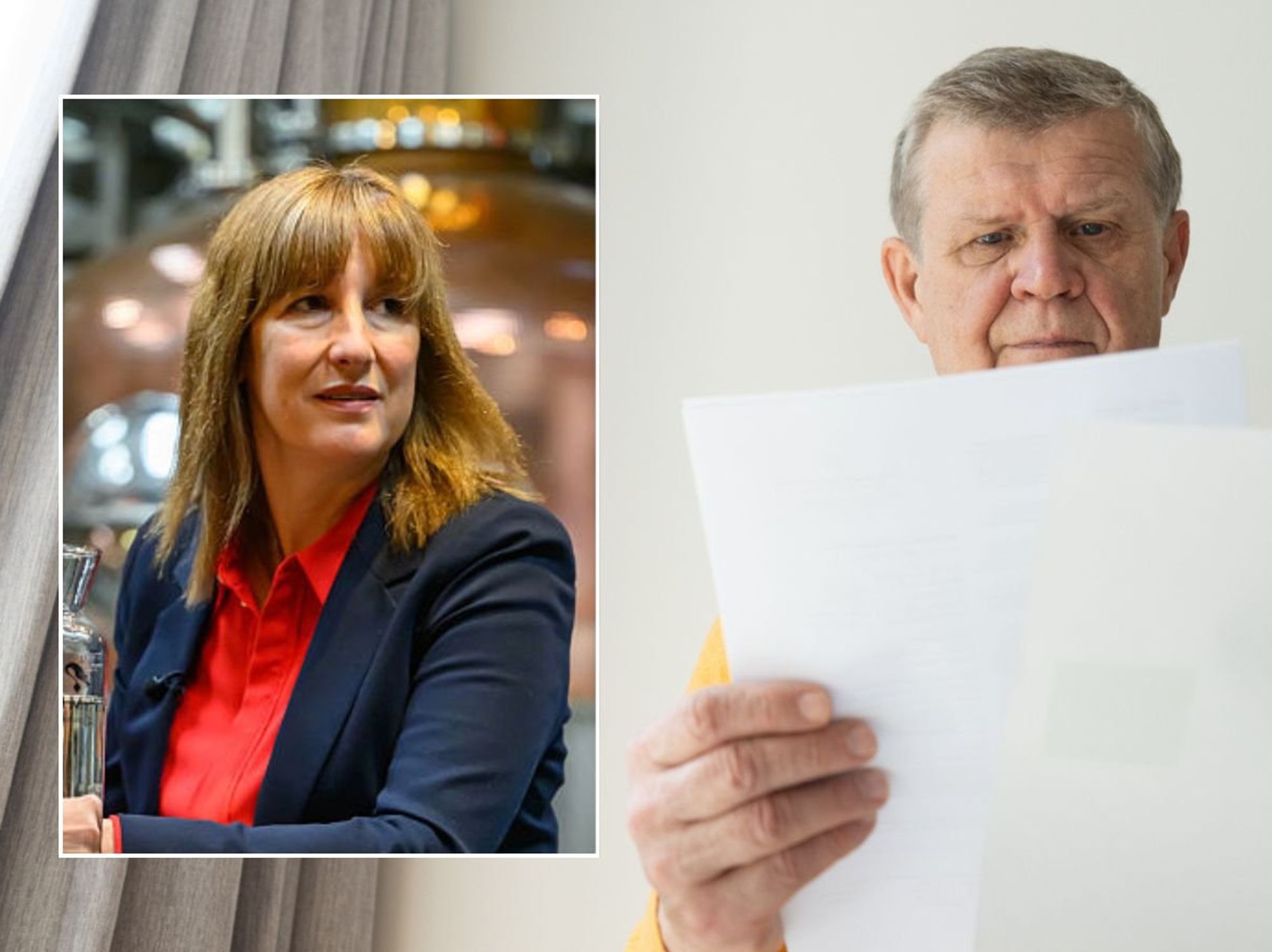 Rachel Reeves and man looking at tax form