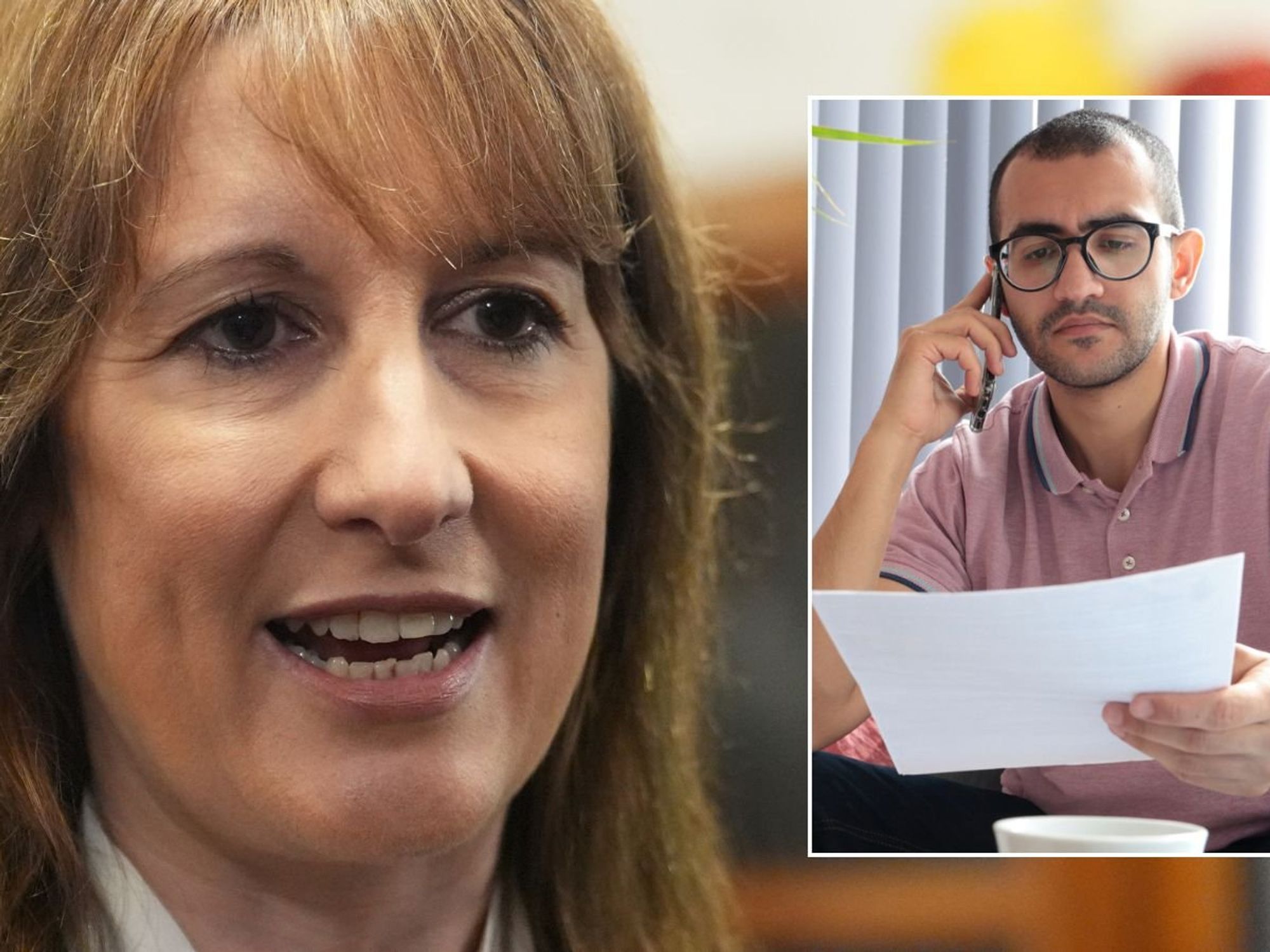 Rachel Reeves and man looking at tax form