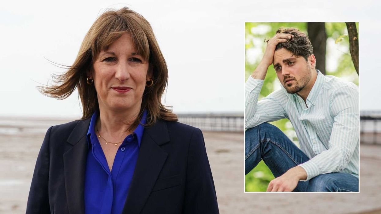 Rachel Reeves and man looking worried