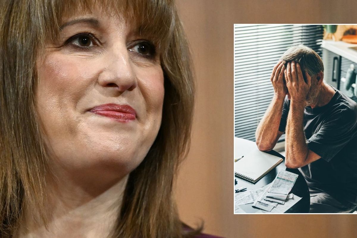 Rachel Reeves and man looking worried