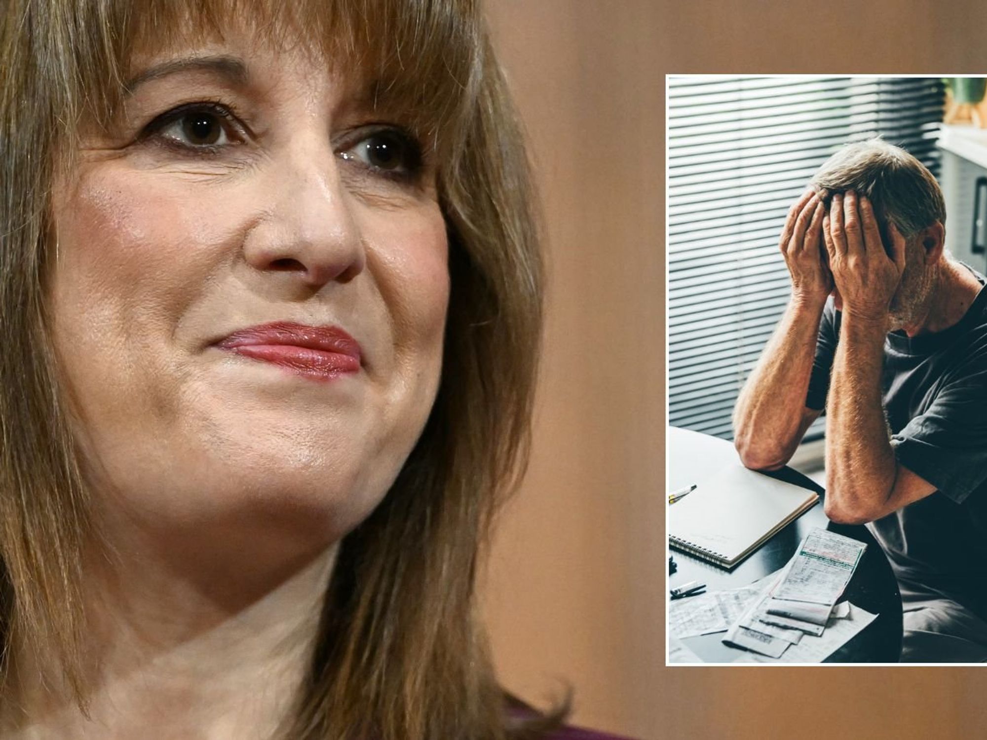 Rachel Reeves and man looking worried