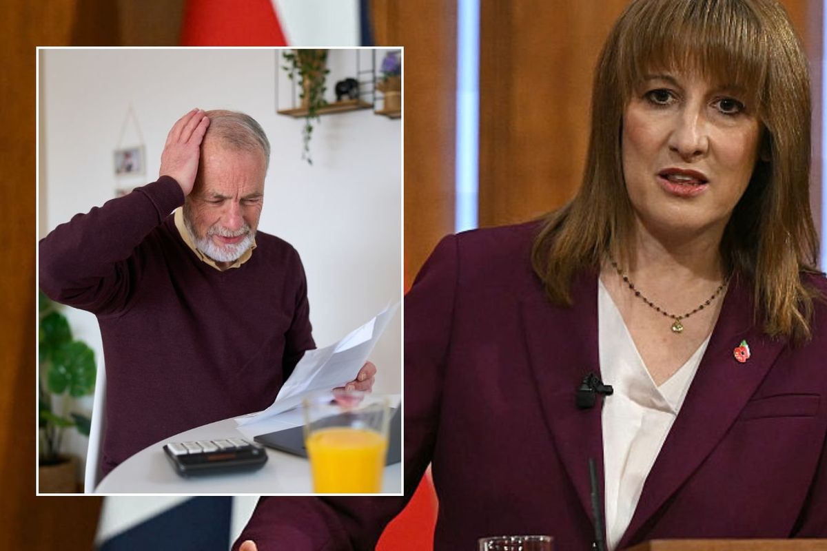 Rachel Reeves and man looking worried