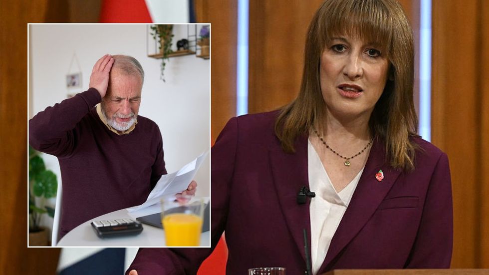 Rachel Reeves and man looking worried