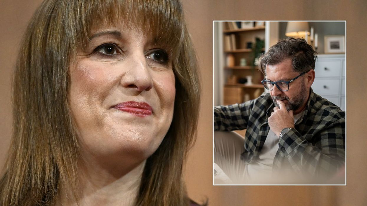 Rachel Reeves and man looking worried