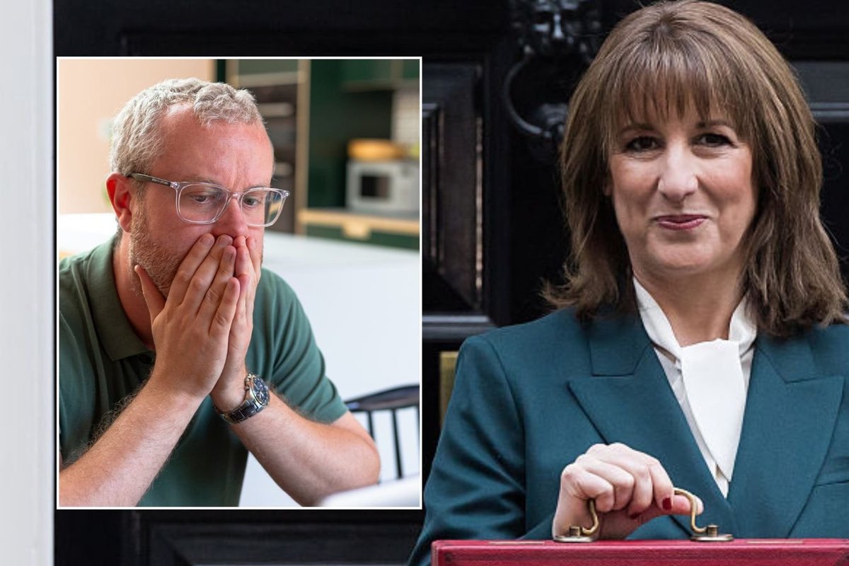 Rachel Reeves and man looking worried