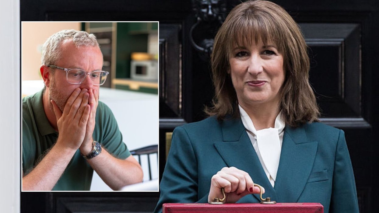 Rachel Reeves and man looking worried