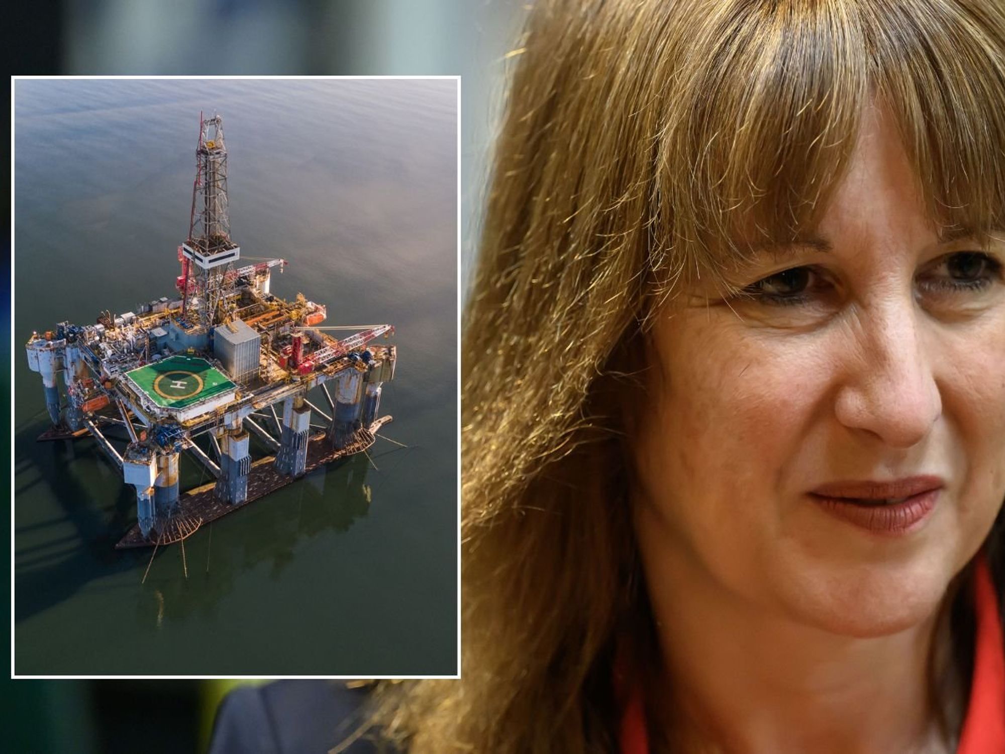 Rachel Reeves and oil rig