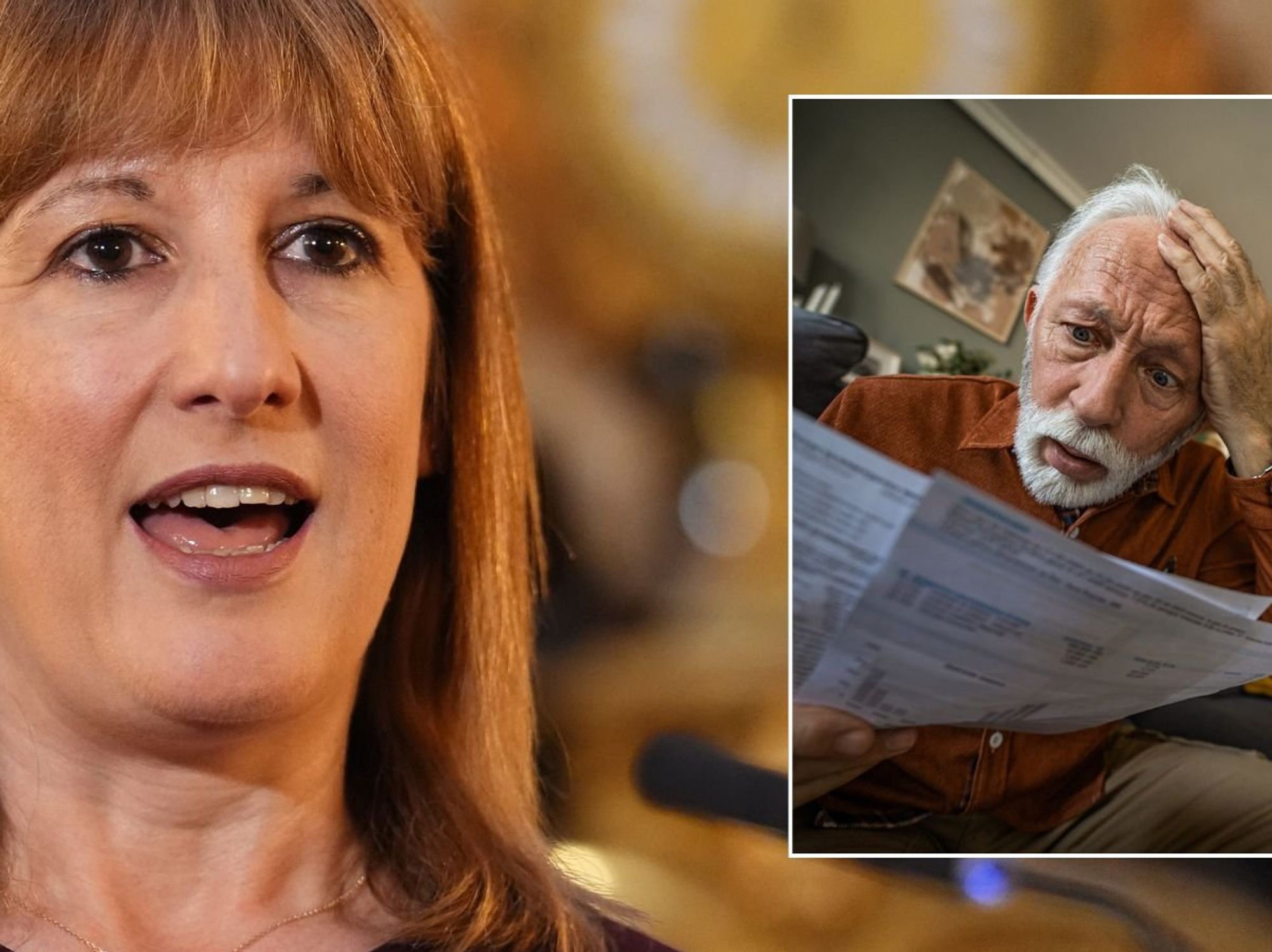 Rachel Reeves and old man looking shocked
