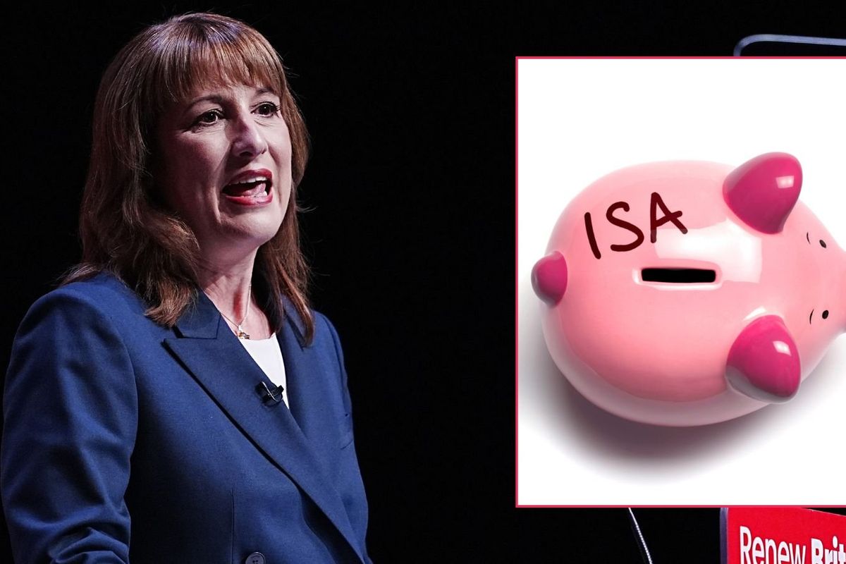 Rachel Reeves and piggy bank with ISA written on it