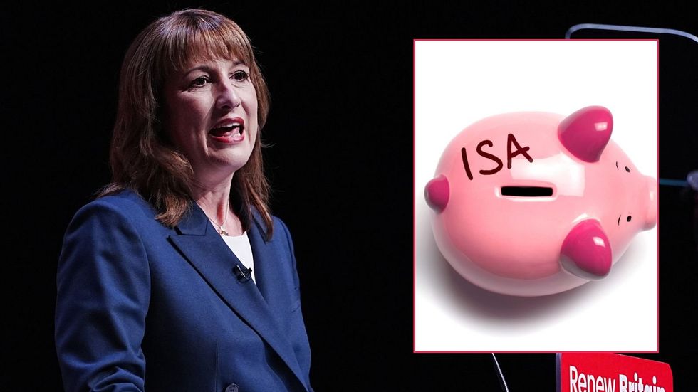 Rachel Reeves and piggy bank with ISA written on it
