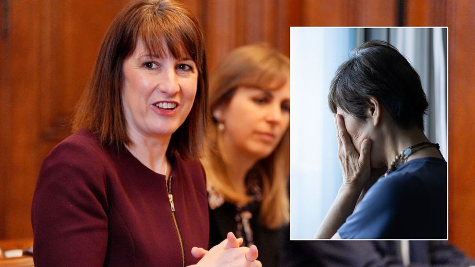 Rachel Reeves and sad woman