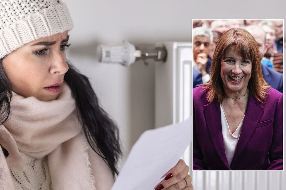 Rachel Reeves and woman at home looking at energy bill