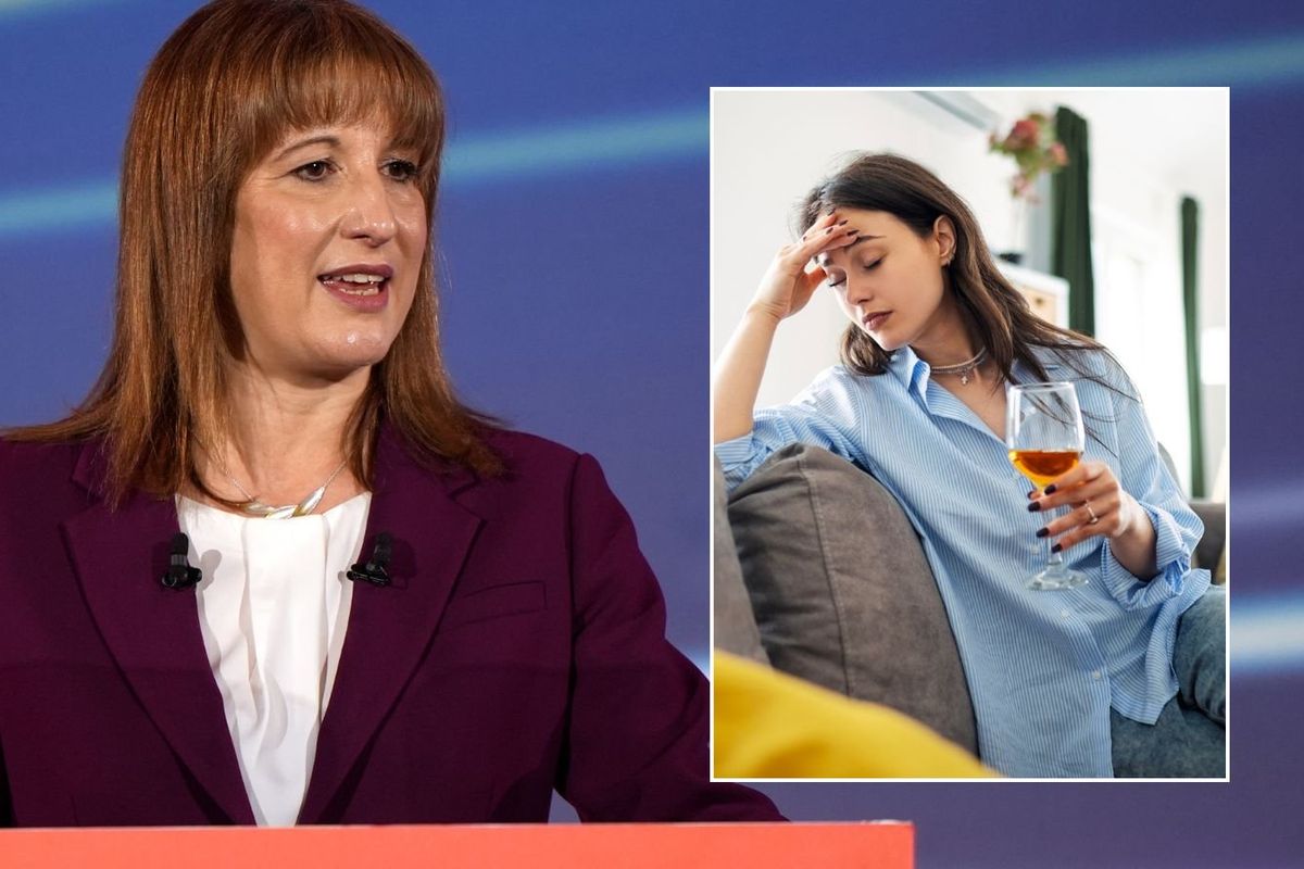 Rachel Reeves and woman holding wine