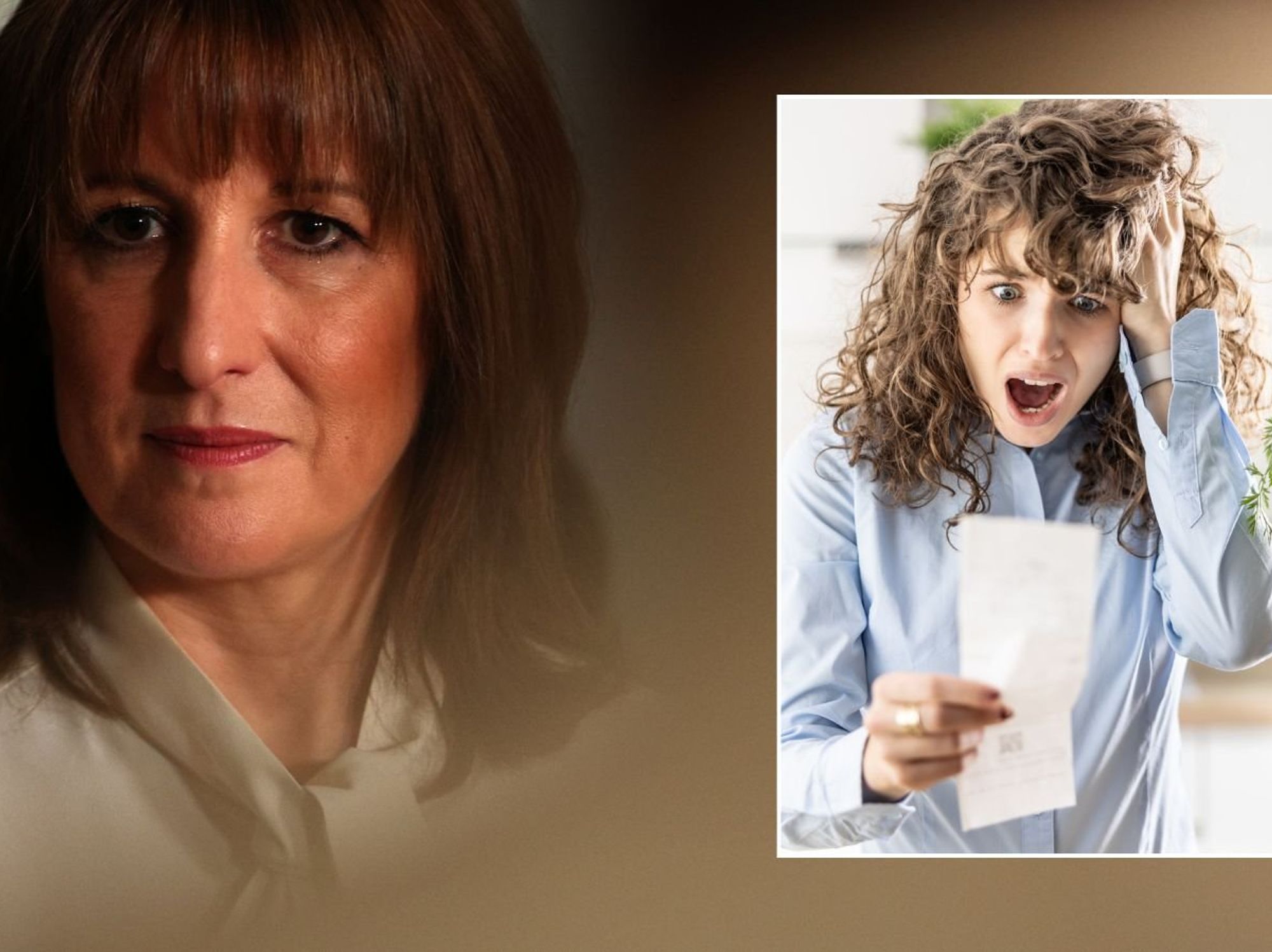 Rachel Reeves and woman looking at payslipn