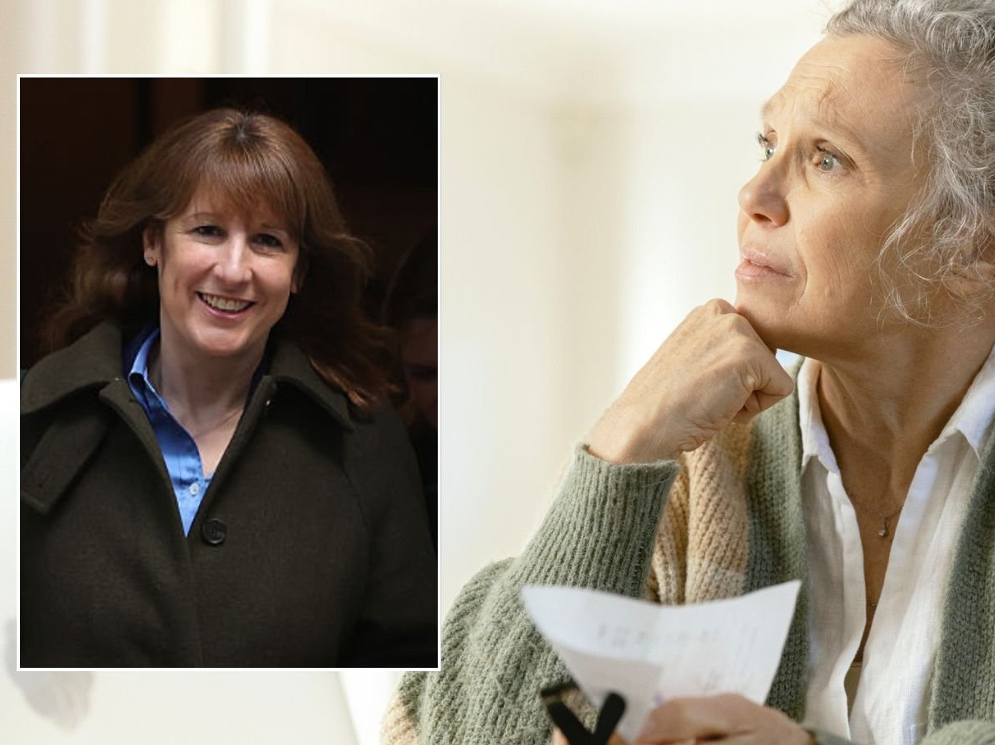 Rachel Reeves and woman looking sad