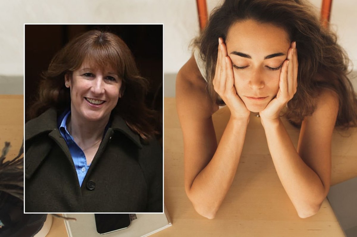 Rachel Reeves and woman looking worried