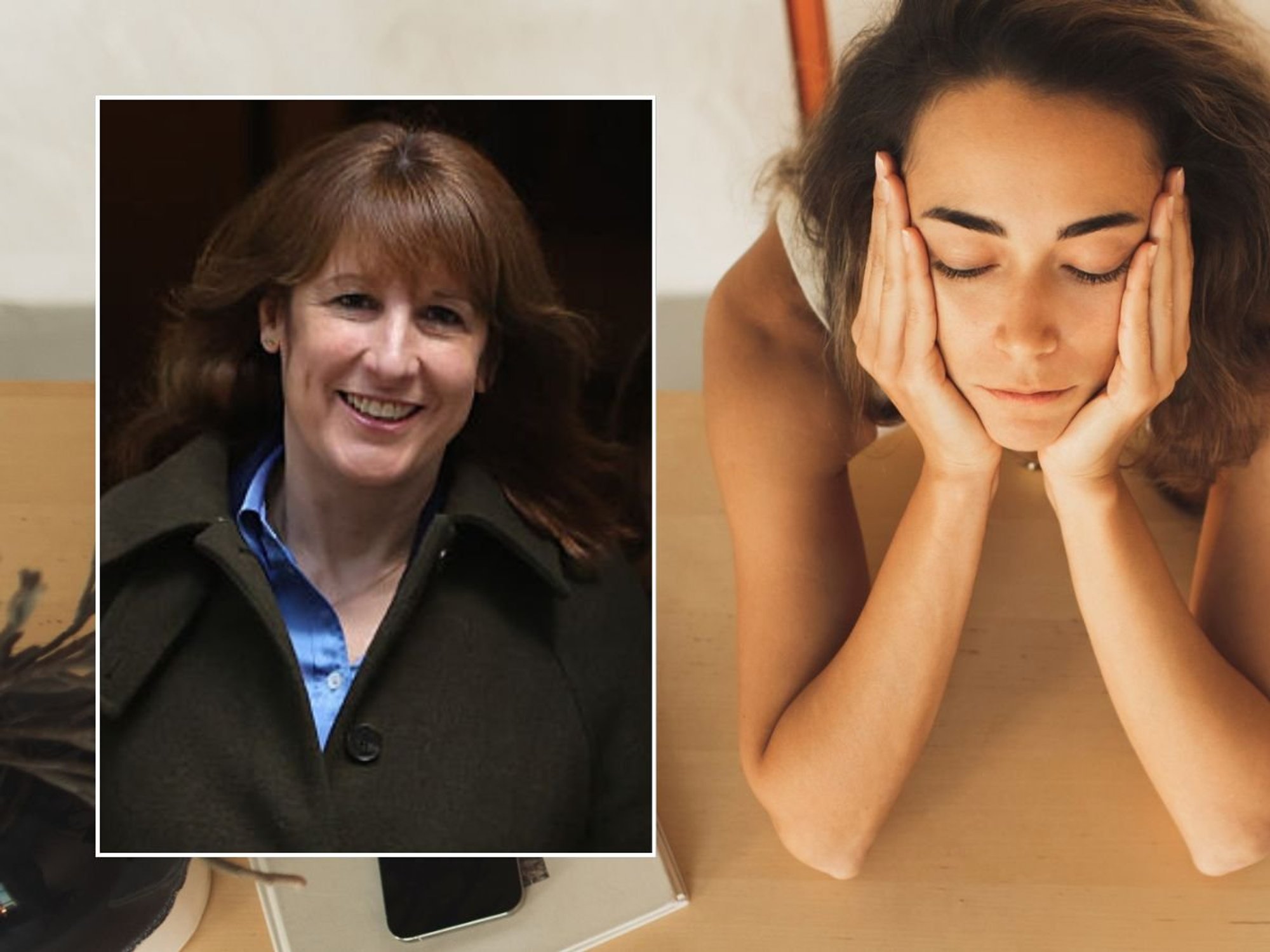 Rachel Reeves and woman looking worried