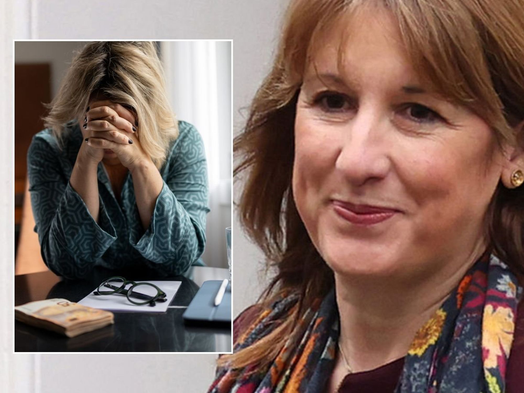 Rachel Reeves and worried woman