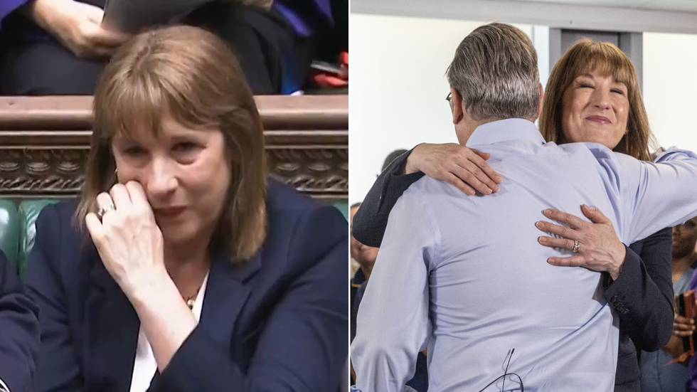 Rachel Reeves crying/Rachel Reeves and Keir Starmer hugging
