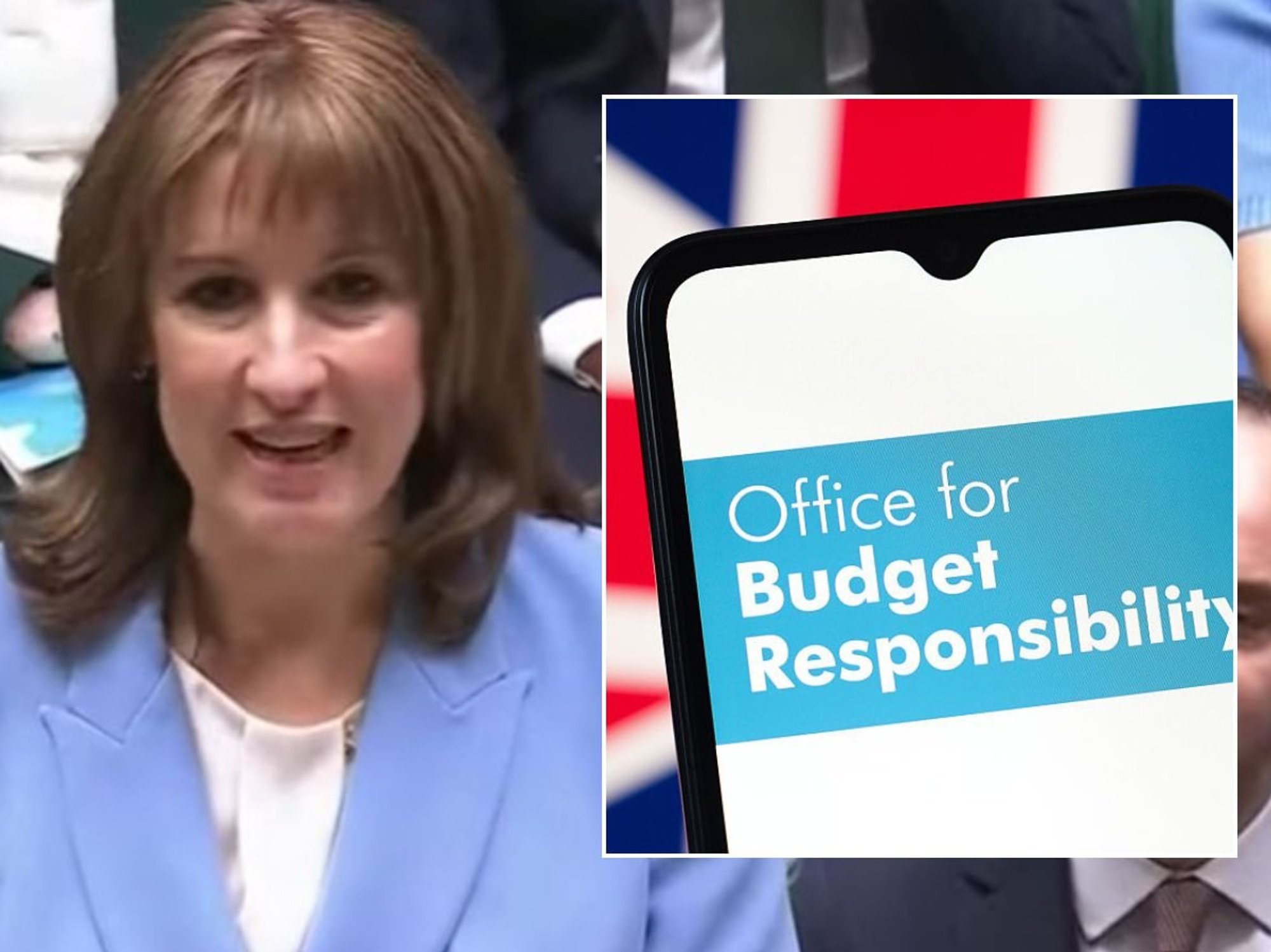 Rachel Reeves in House of Commons and OBR logo