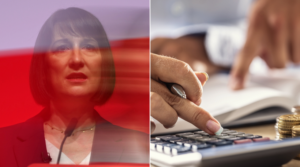 Rachel Reeves (left), man calculating documents (right)