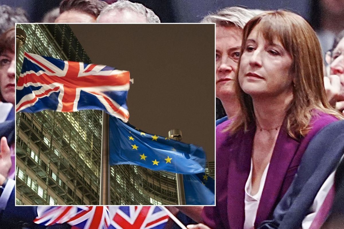 Rachel Reeves, Union Jack flag and EU flag