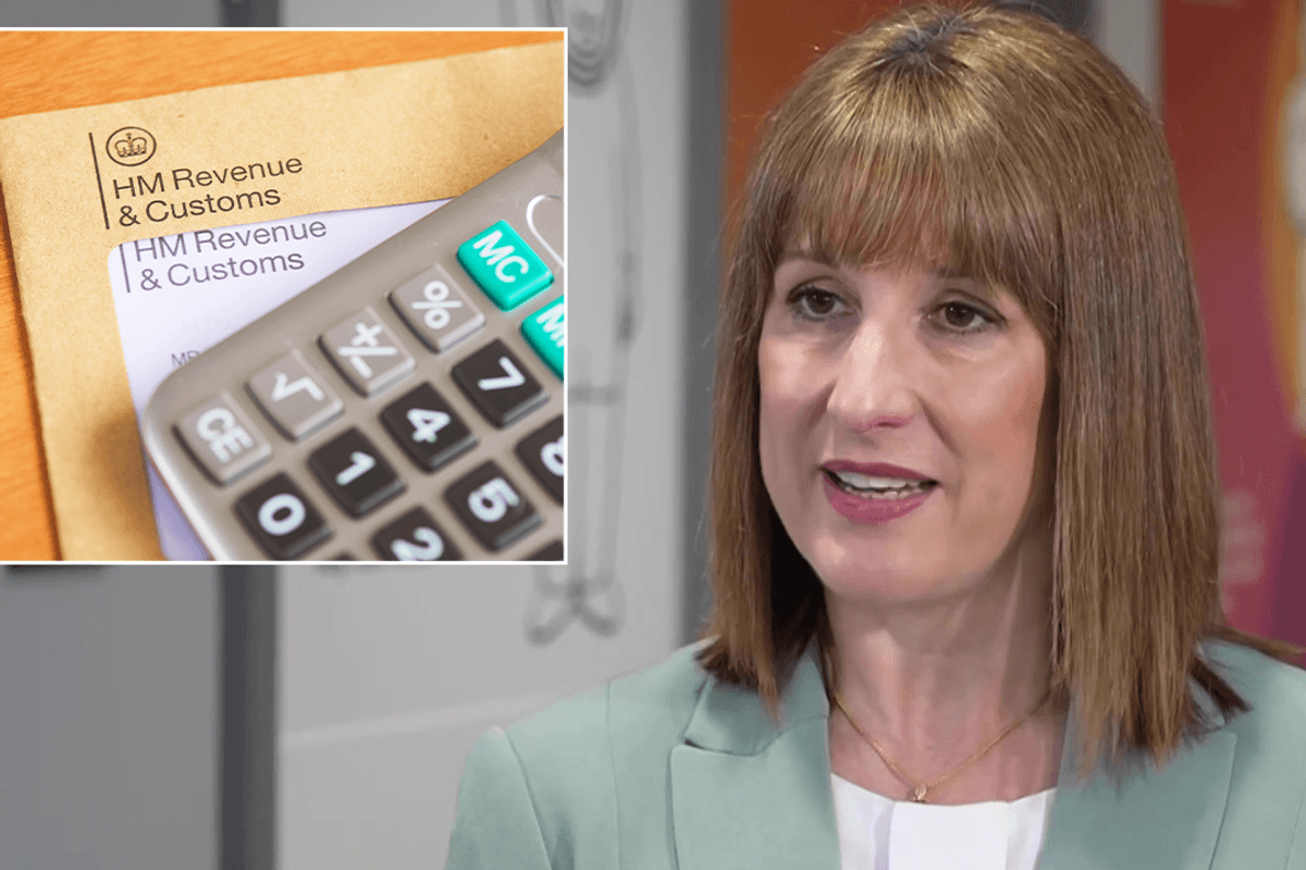 Rachel Reeves with an inset image of a HMRC envelope
