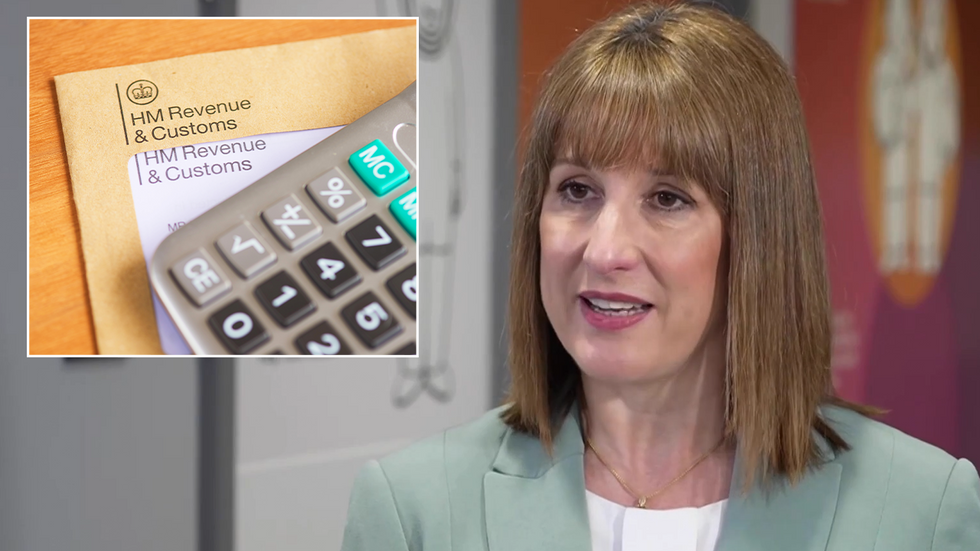 Rachel Reeves with an inset image of a HMRC envelope